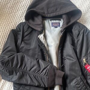 Alpha Industries Black Bomber Jacket with Contrasting Light Liner
